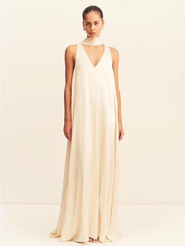 La Lune Scarf Panelled Maxi Dress - Cream